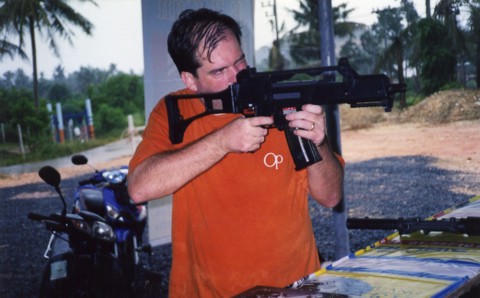 Pat getting target practice while visiting the island of Koh Samui in Thailand