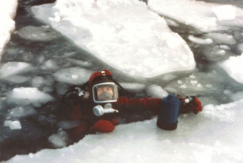 Dr. Williscroft preparing to submerge under the ice.