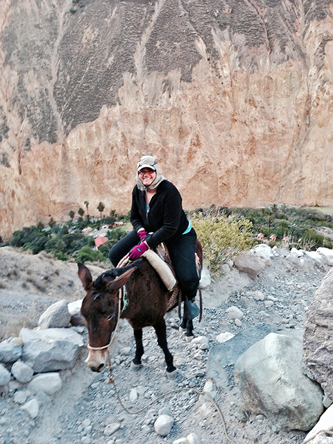 Kathy Estrada on a Burro in Peru