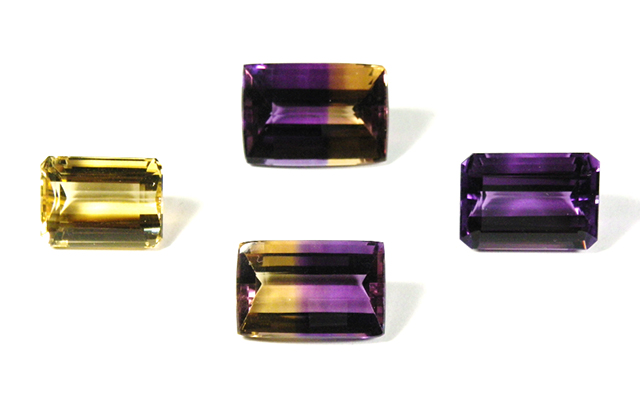 Ametrine Gems Containing Both a Purple Amethyst and a Yellow-Orange Citrine Zone