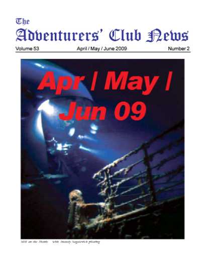 April May June 2009 Adventurers Club News Cover