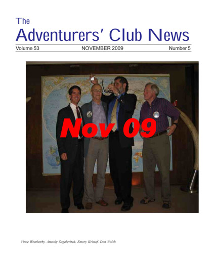 November 2009 Adventurers Club News Cover